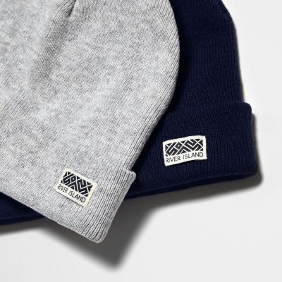 Boys grey and navy beanie pack